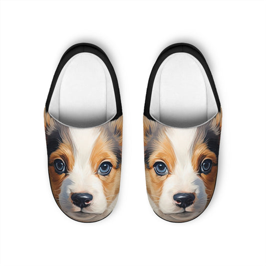 Puppy Dog Eyes Men's Slippers - Corgi Pup Theme