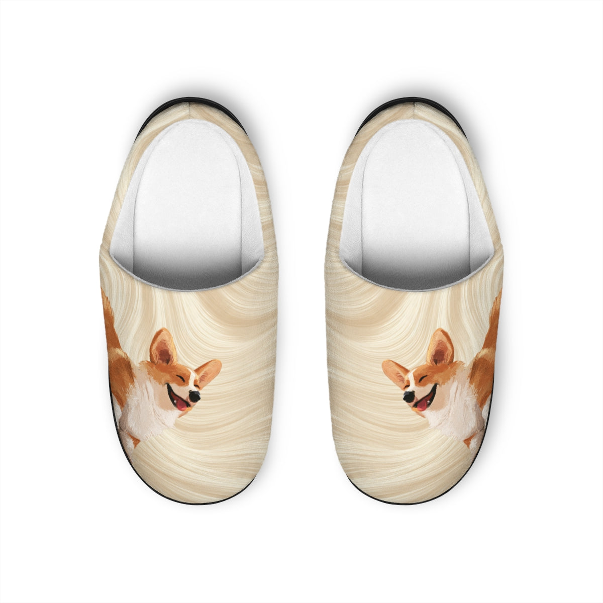 Giddy Sploot Men's Slippers - Creamy Champagne Corgi House Shoes
